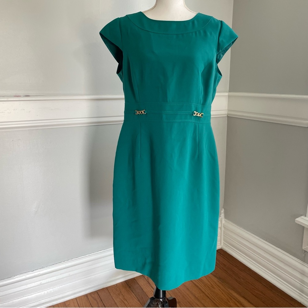 Preston & York Elegant Teal Green Sheath Dress Size 14